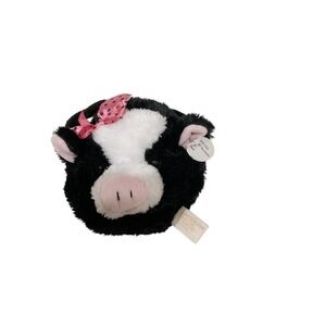 Bearington Collection Daisy Carrysome Cow Plush Purse Black White Pink Bow